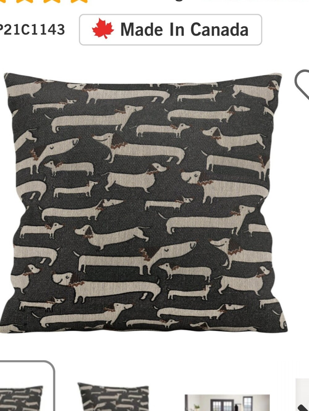2 Decorative Dachshund Throw Pillow - Black and Cream